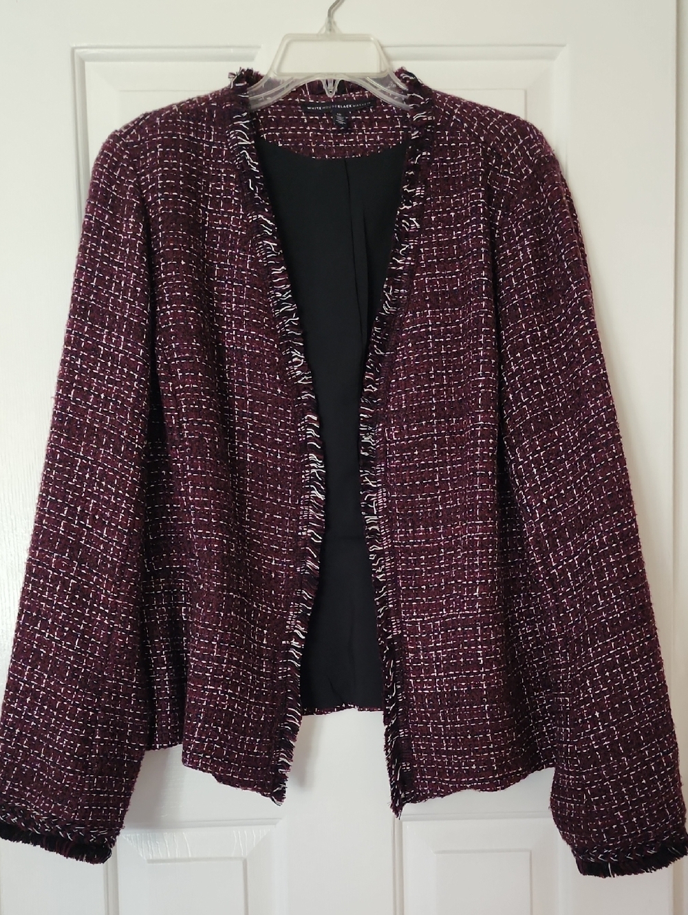 White House Black Market Burgundy Tweed Open-Front Blazer